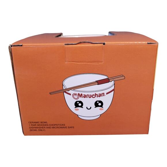 Maruchan Ramen Noodle Ceramic Soup Bowls Set with Chopsticks White & Orange - Picture 3 of 4